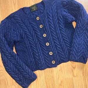 Vintage Carraigdonn Blue Merino Wool Cableknit Cardigan